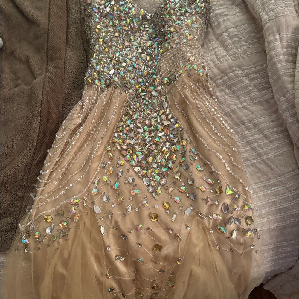 Stunning Strapless Beaded Rhinestone Mermaid Evening Gown - Picture 5 of 15